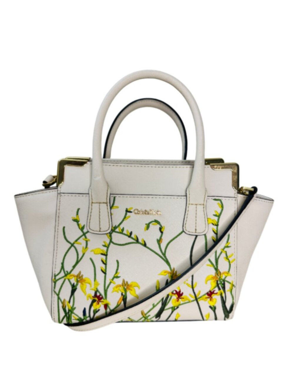 Calvin Klein Leather Cream Logan Saffiano Bag